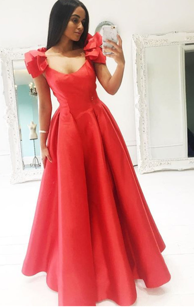 MACloth Straps Scoop Neck Long Prom Dress Red Formal Evening Gown