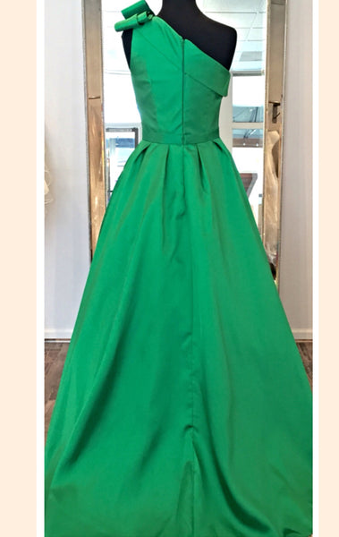 MACloth One Shoulder Satin Ball Gown Prom Dress Fuchsia Formal Evening Gown