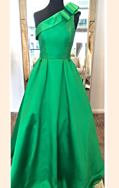 MACloth One Shoulder Satin Ball Gown Prom Dress Fuchsia Formal Evening Gown