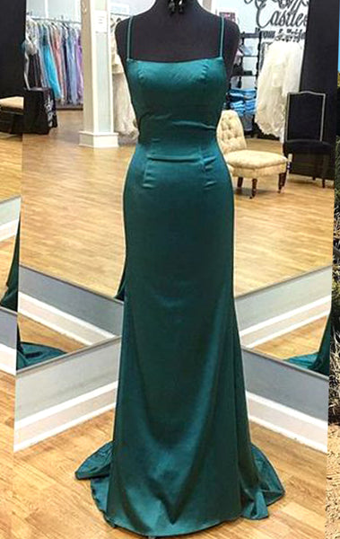 MACloth Halter Mermaid Satin Long Prom Dress Burgundy / Dark Green Formal Evening Gown