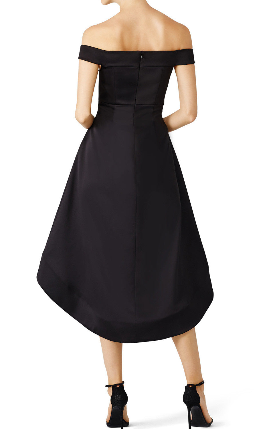 MACloth Schulterfreies Satin Hi-Lo Ballkleid Schwarzes Cocktailpartykleid