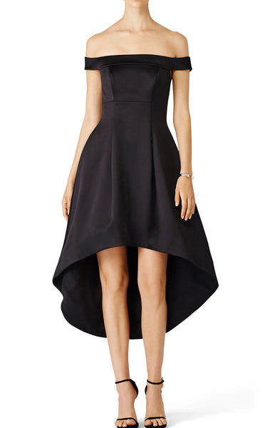 MACloth Off the Shoulder Satin Hi-Lo Prom Dress Black Cocktail Party Dress