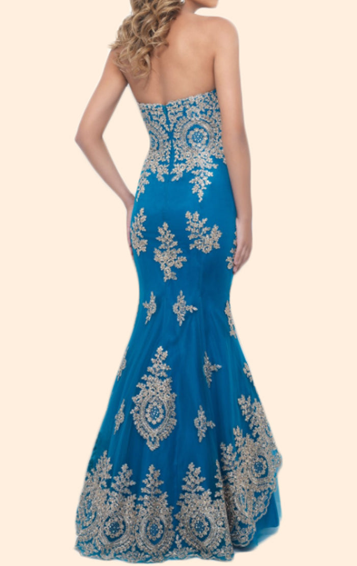 Vestido de fiesta largo de encaje sin tirantes de sirena MACloth, vestido de noche formal negro