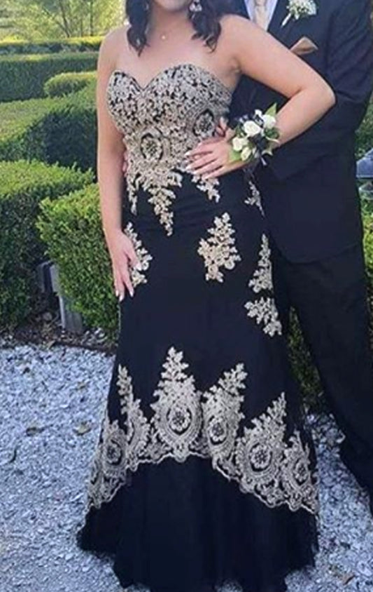 Vestido de fiesta largo de encaje sin tirantes de sirena MACloth, vestido de noche formal negro