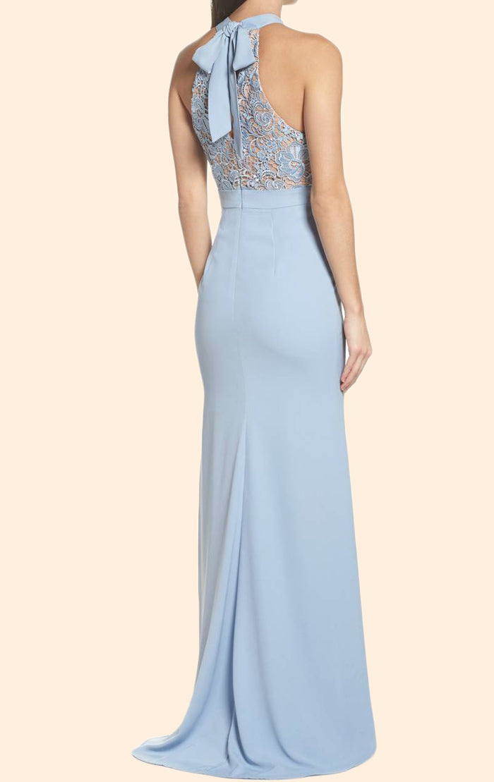 MACloth Meerjungfrau Neckholder Spitzenjersey Langes Ballkleid Himmelblau Formales Abendkleid