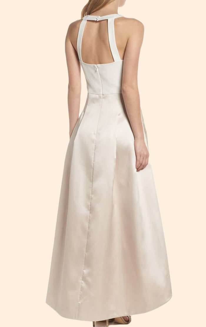 Vestido de fiesta de satén con escote halter alto bajo de MACloth, vestido formal para fiesta de boda en color marfil