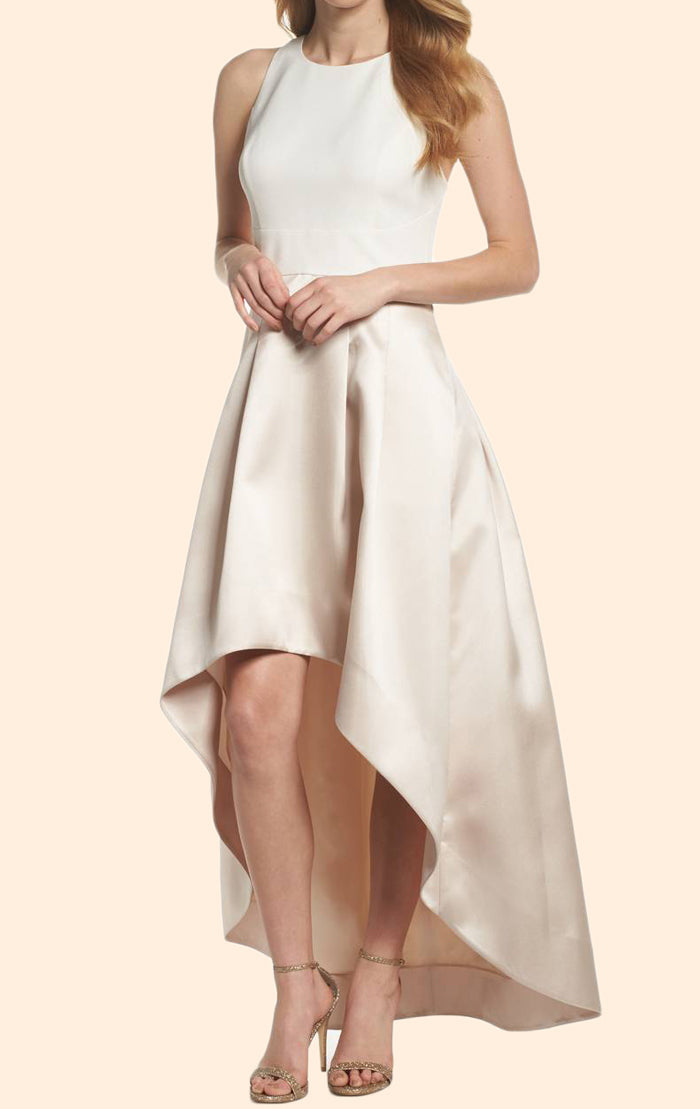 Vestido de fiesta de satén con escote halter alto bajo de MACloth, vestido formal para fiesta de boda en color marfil
