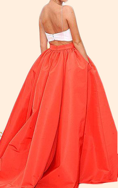 MACloth Two Piece Ball Gown Orange Prom Dress Satin Formal Evening Gown