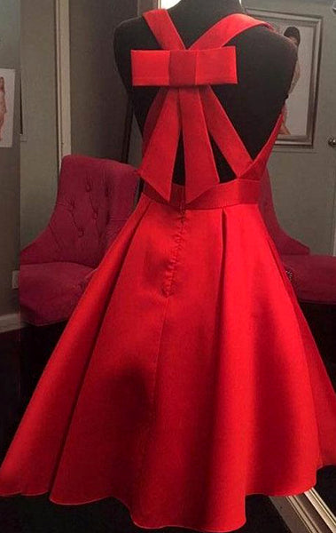 MACloth Deep V Neck Mini Prom Homecoming Dress Red Wedding Party Formal Gown
