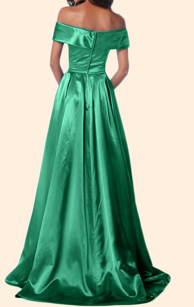MACloth Off the Shoulder Long Prom Dress Green Formal Evening Gown
