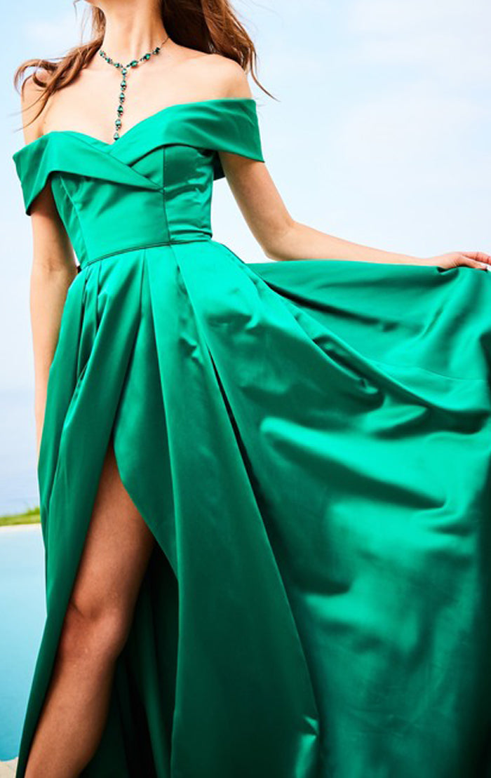 Vestido de fiesta largo con hombros descubiertos de MACloth, vestido de noche formal verde