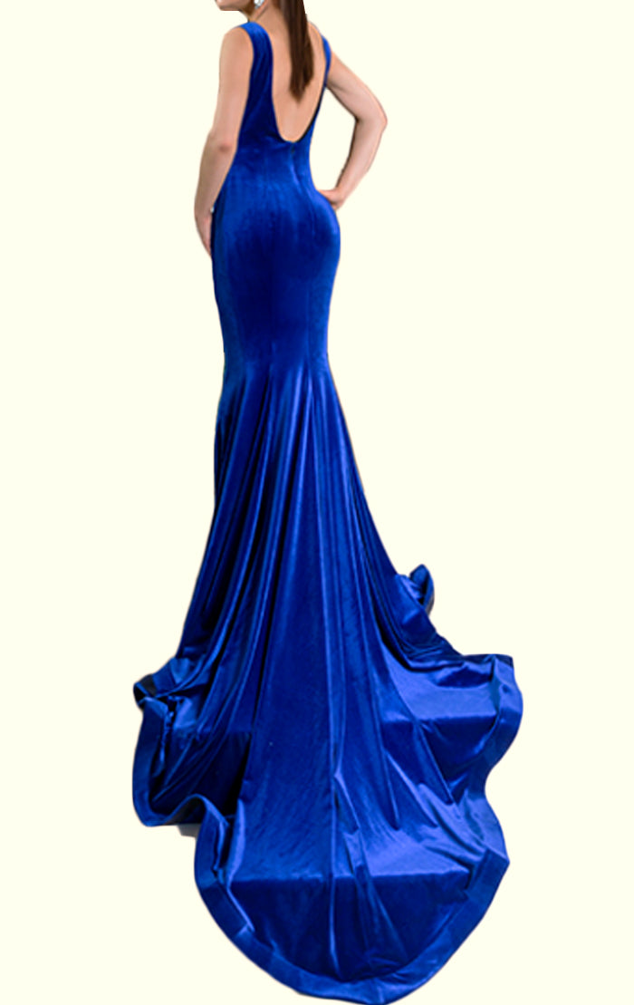 Vestido de dama de honor largo de terciopelo con tirantes de sirena de MACloth, vestido de noche formal verde