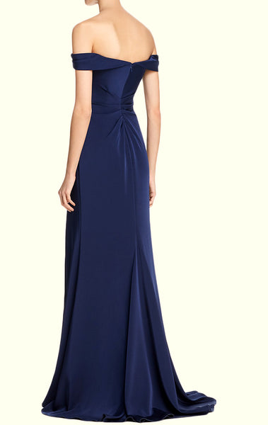 MACloth Off the Shoulder Simple Prom Dress Dark Navy Formal Evening Gown