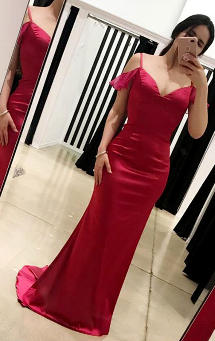 Vestido de fiesta largo con escote en V y hombros descubiertos de MACloth, vestido de noche formal color fucsia