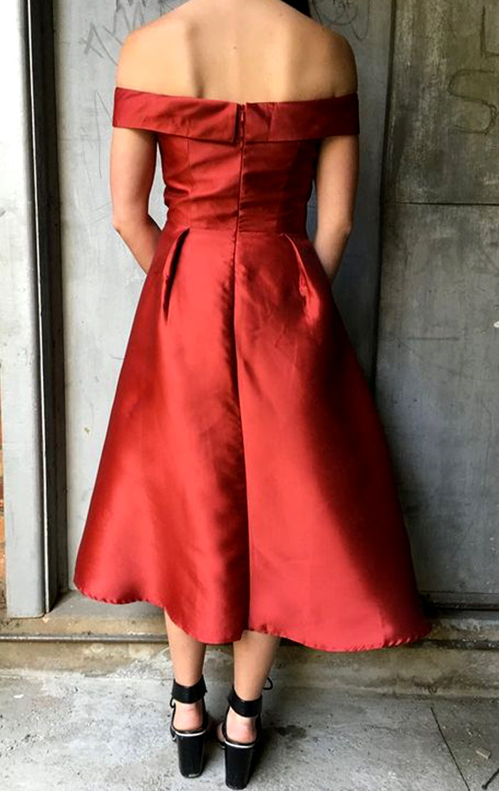 Vestido de fiesta de graduación midi con hombros descubiertos de MACloth, vestido de noche formal color coral