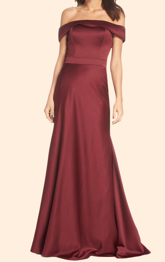 MACloth Sheath Off the Shoulder Long Prom Dress Satin Burgundy Formal Evening Gown
