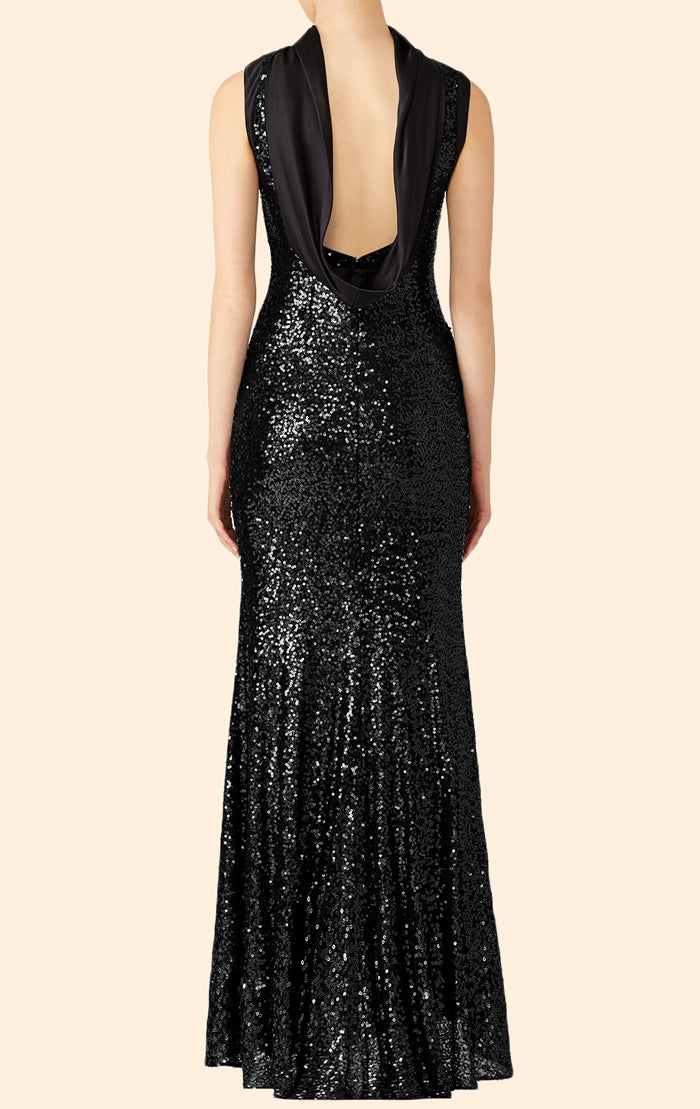 Vestido de noche largo con cuello alto y lentejuelas de MACloth, vestido formal para fiesta de boda en color negro