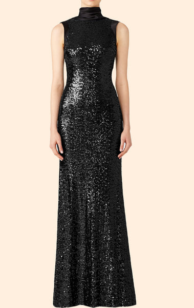 MACloth Sheath High Neck Sequin Long Evening Gown Black Wedding Party Formal Gown