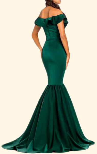 MACloth Mermaid Off the Shoulder Fuchsia Prom Dress Satin Formal Evening Gown