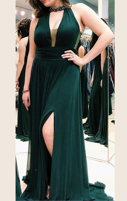 Vestido de fiesta largo de jersey con escote en V profundo Haler de MACloth, vestido de noche formal azul marino oscuro