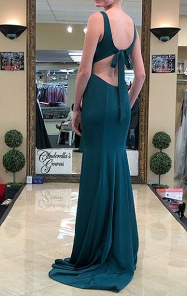 MACloth Sheath V Neck Jersey Long Prom Dress Teal Formal Evening Gown