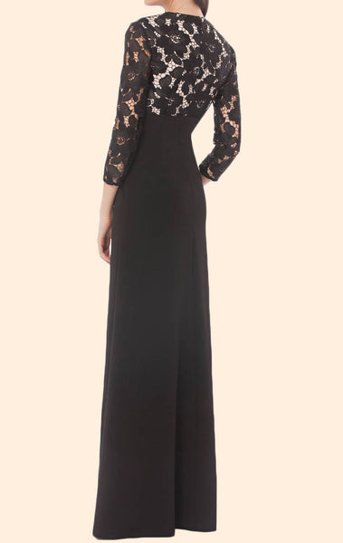 MACloth 3/4 Sleeves Lace Chiffon Long Mother of the Brides Dress Black Formal Evening Gown