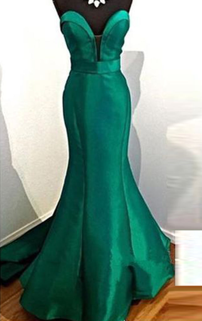 MACloth Mermaid Strapless Sweetheart Long Prom Dress Green Formal Evening Gown