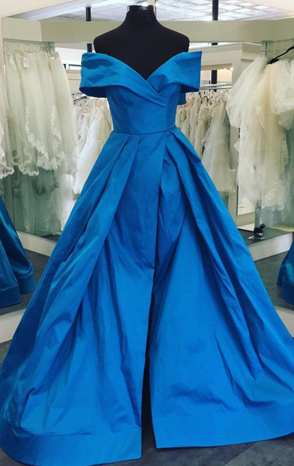 MACloth Schulterfreies High Low Taft Ballkleid Königsblau Formales Abendkleid