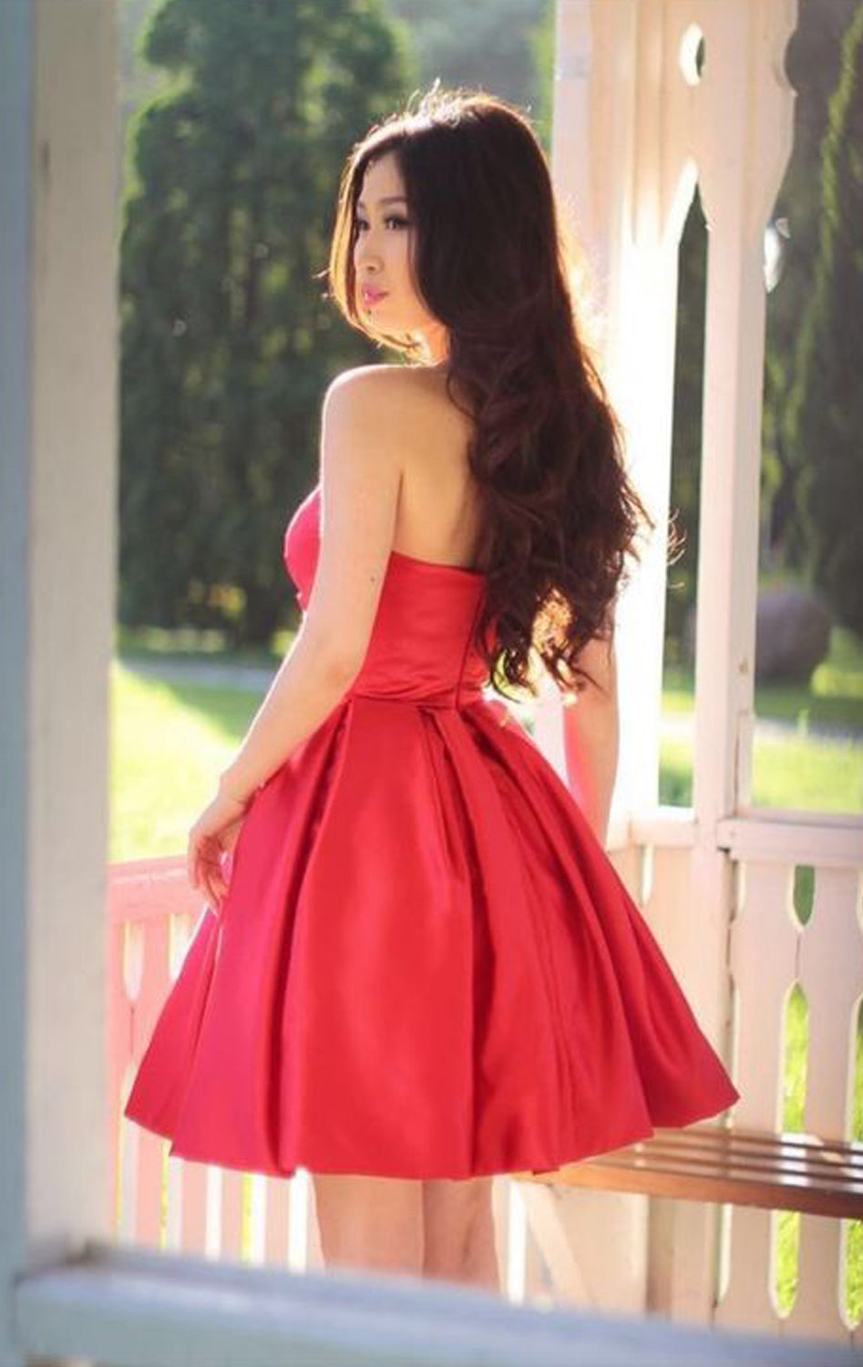 MACloth Trägerloses Sweetheart Mini Ballkleid Homecoming Rot Hochzeitsfeier Abendkleid 10813