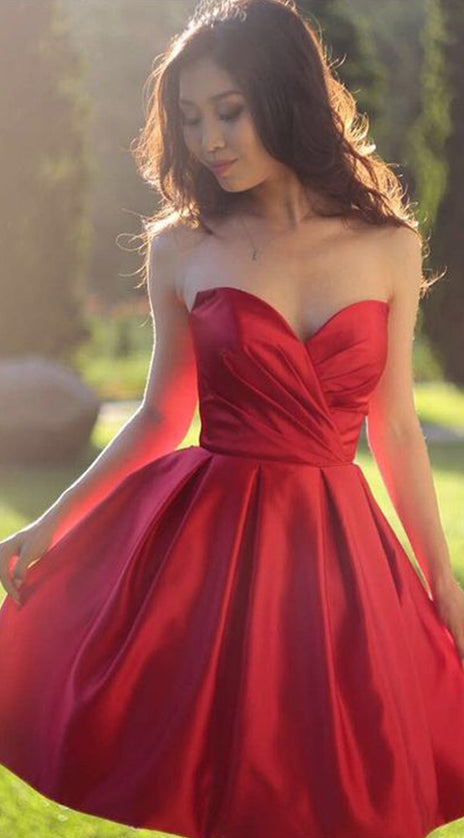 MACloth  Strapless Sweetheart Mini Prom Homecoming Dress Red Wedding Party Formal Gown 10813