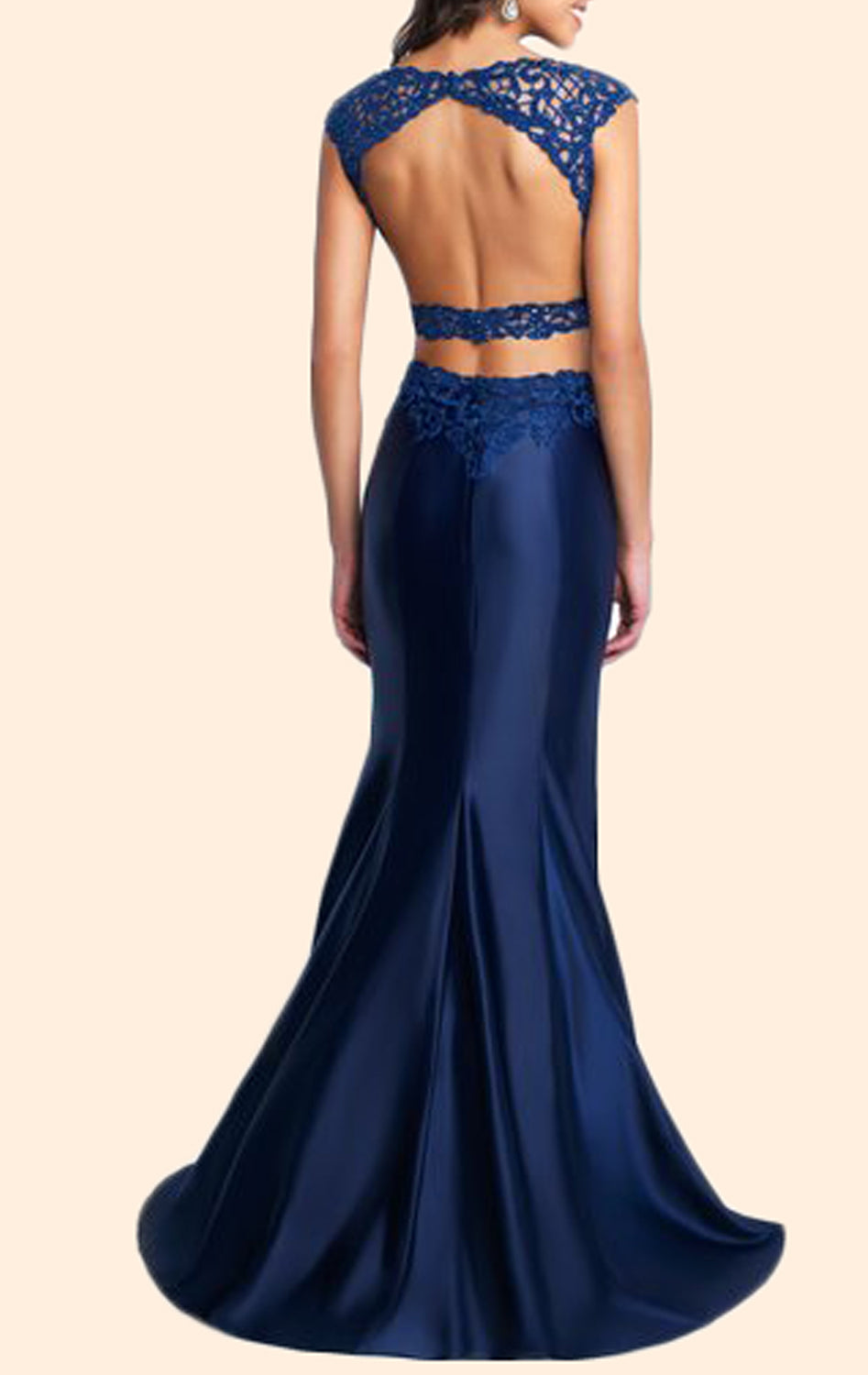 Vestido de fiesta largo de satén con encaje de 2 piezas de MACloth, estilo sirena, color rojo vino, vestido de noche formal