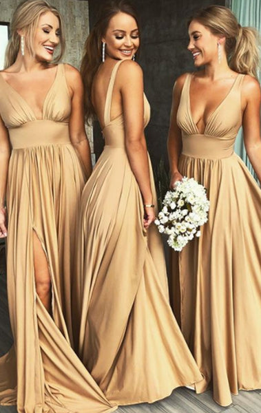 MACloth Straps V Neck Jersey Long Bridesmaid Dress Simple Formal Evening Gown