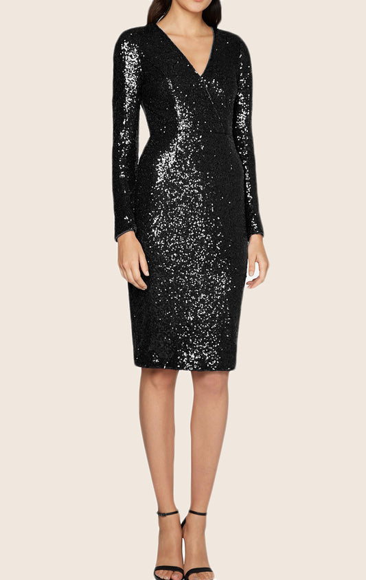 Vestido de cóctel de lentejuelas de manga larga MACloth con espalda abierta y vestido formal midi