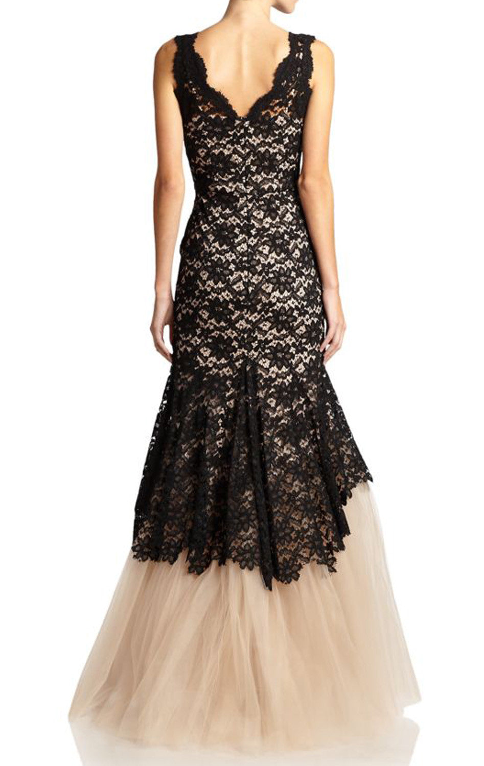 MACloth Meerjungfrau-Träger V-Ausschnitt Spitzentüll Ballkleid Zweifarbig Abendkleid