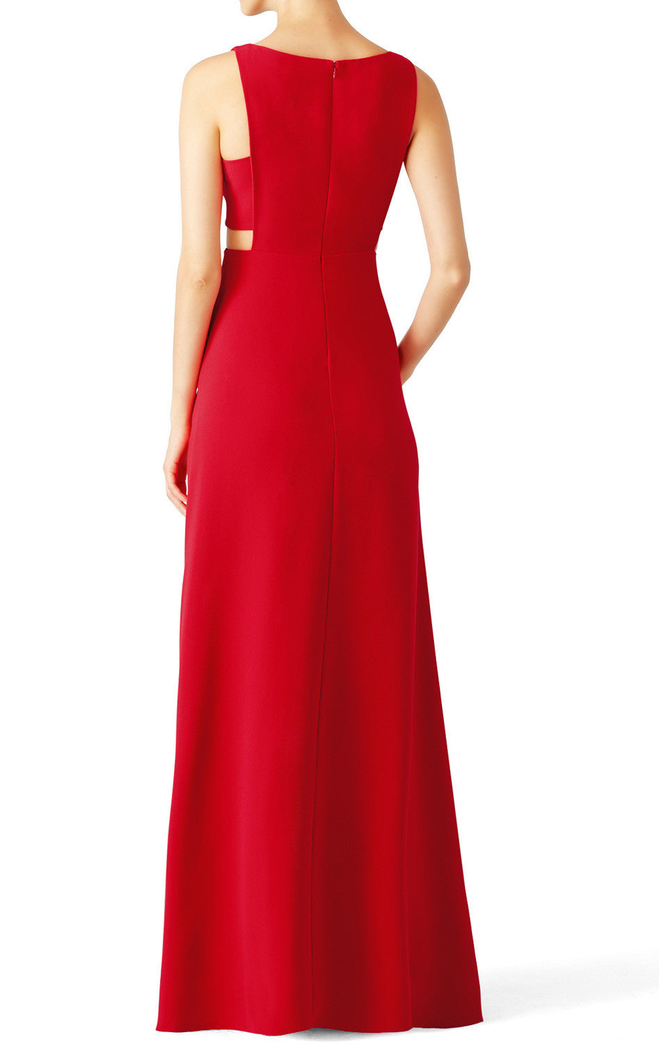 MACloth Straps O Neck Red Cut Out Long Evening Formal Gown Simple Prom Dress