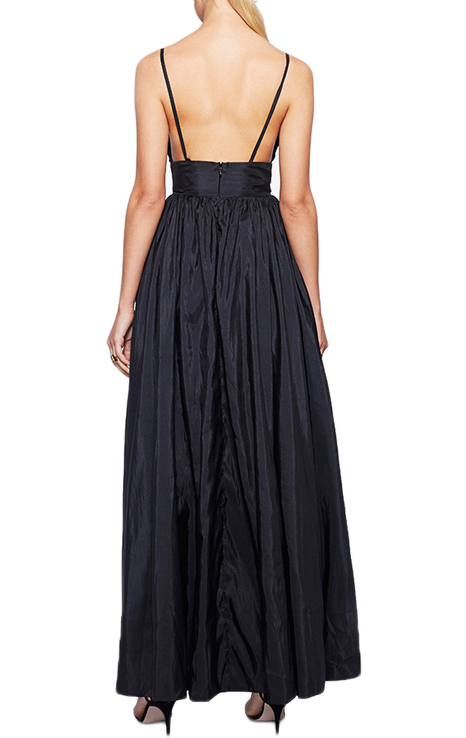 MACloth Träger V-Ausschnitt Taft Schwarz Abendkleid Schlichtes Ballkleid