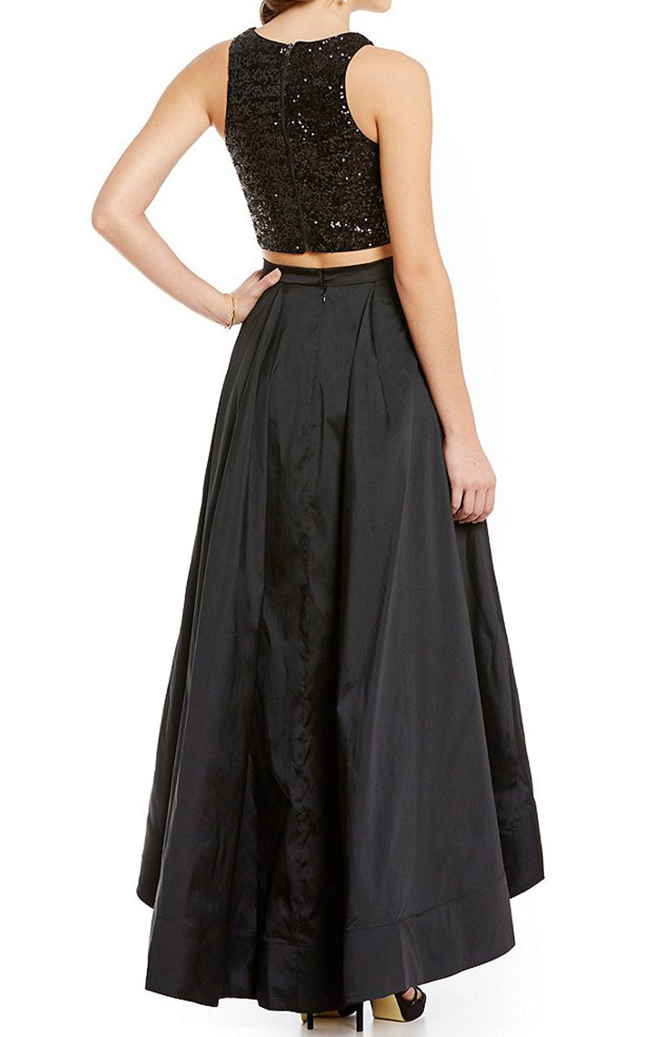 MACloth Two Piece Sequin Prom Dress High Low Cocktail Formal Gown