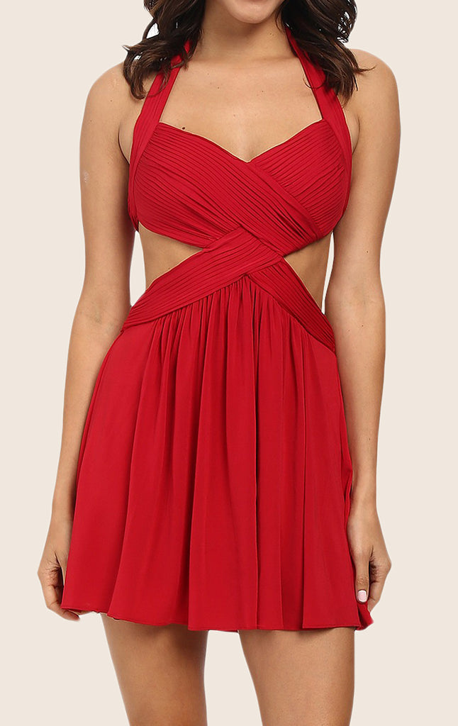 MACloth Straps V Neck Sexy Mini Prom Dress Cut Out Cocktail Dress