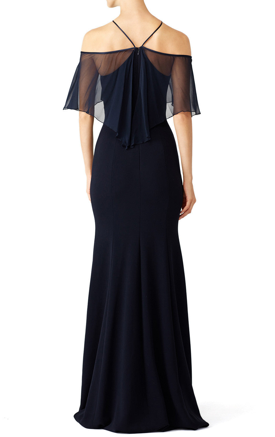 Vestido de noche de jersey de gasa con volantes y hombros descubiertos de MACloth, vestido de fiesta sencillo en azul marino oscuro