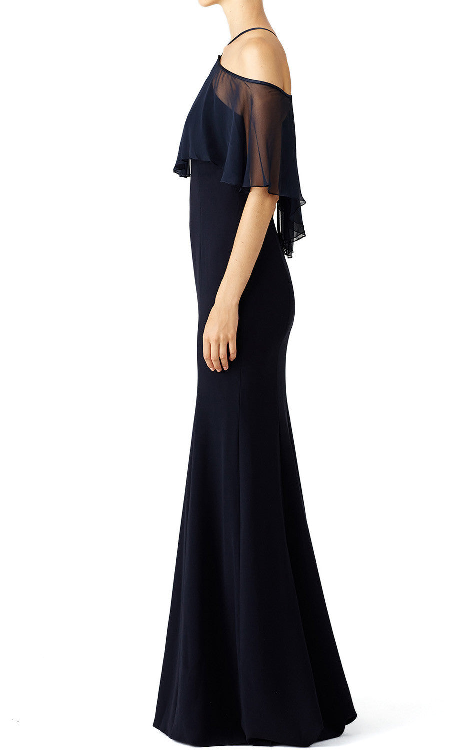 Vestido de noche de jersey de gasa con volantes y hombros descubiertos de MACloth, vestido de fiesta sencillo en azul marino oscuro