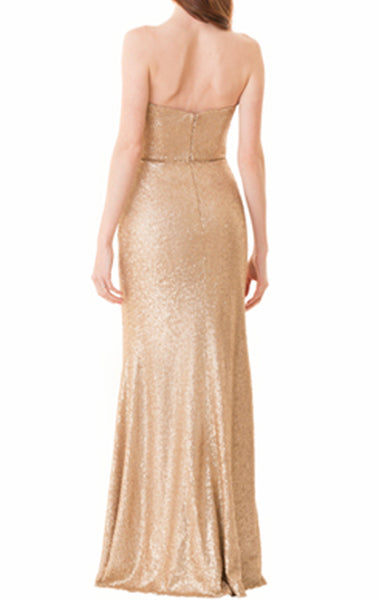 MACloth Mermaid Strapless Rose Gold Bridesmaid Dress Sequin Formal Evening Gown