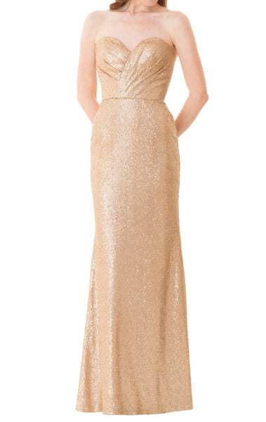 MACloth Mermaid Strapless Rose Gold Bridesmaid Dress Sequin Formal Evening Gown