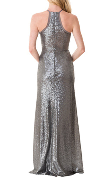 MACloth Halter Sequin Long Bridesmaid Dress Gray Formal Evening Gown