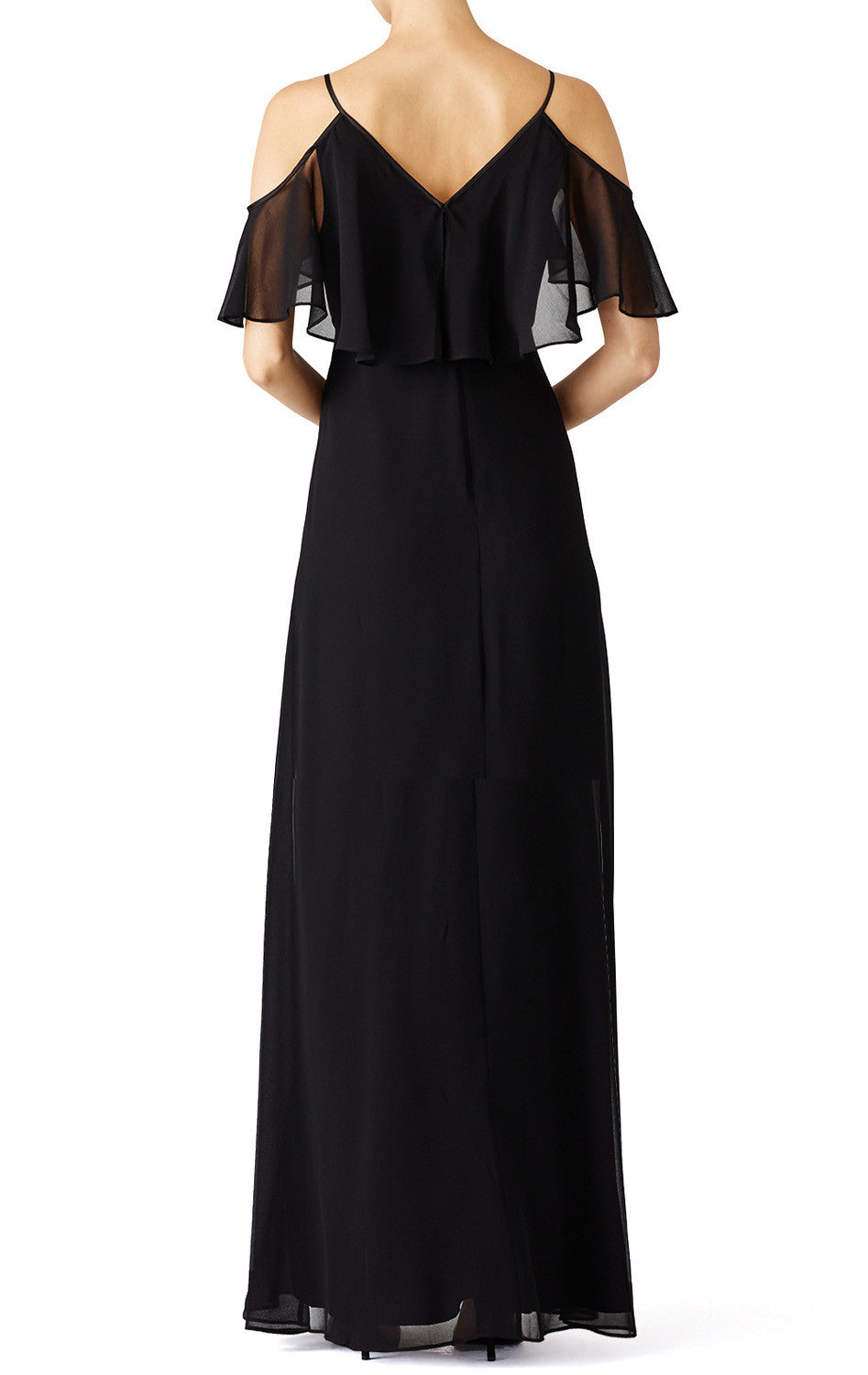 Vestido de fiesta largo sencillo de gasa con escote en V y hombros descubiertos de MACloth, vestido formal negro