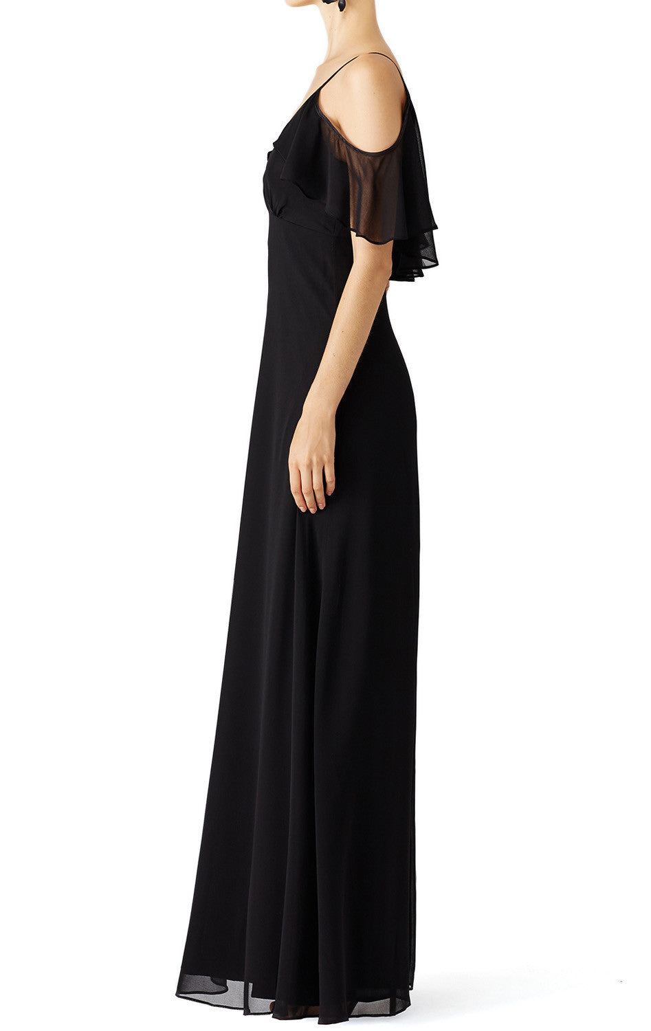 Vestido de fiesta largo sencillo de gasa con escote en V y hombros descubiertos de MACloth, vestido formal negro