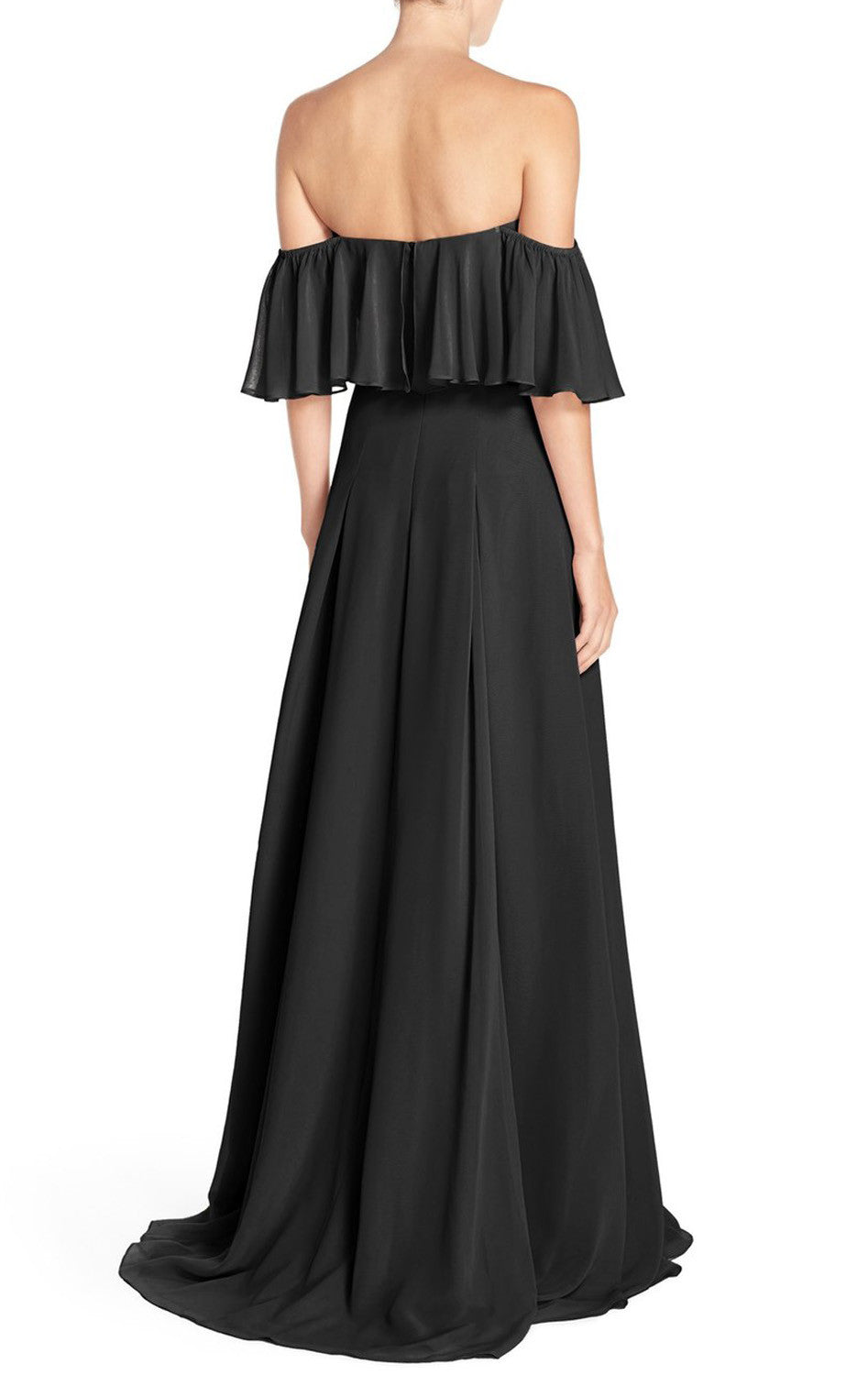MACloth Schulterfreies Chiffon-Brautjungfernkleid, lang, schwarz, Abendkleid