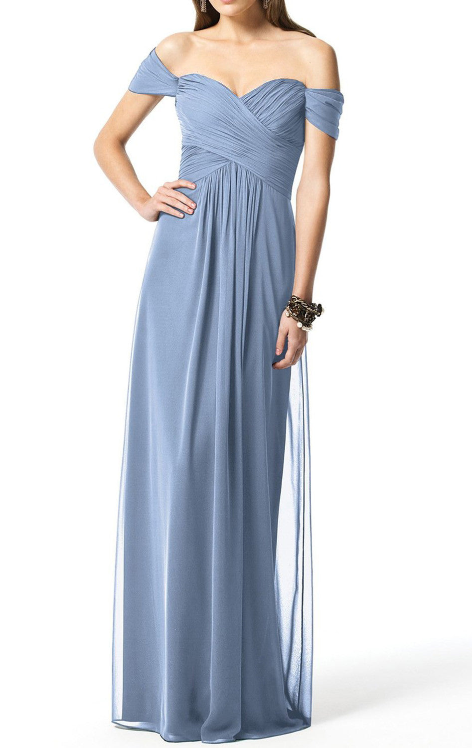 MACloth Schulterfreies Chiffon Langes Brautjungfernkleid Burgunderrot Schlichtes Ballkleid