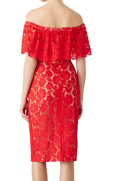 MACloth Off the Shoulder Lace Cocktail Dress Red Formal Evening Gown