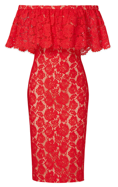 MACloth Off the Shoulder Lace Cocktail Dress Red Formal Evening Gown
