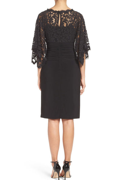 MACloth Half Sleeves Lace Jersey Cocktail Dress Black Formal Gown